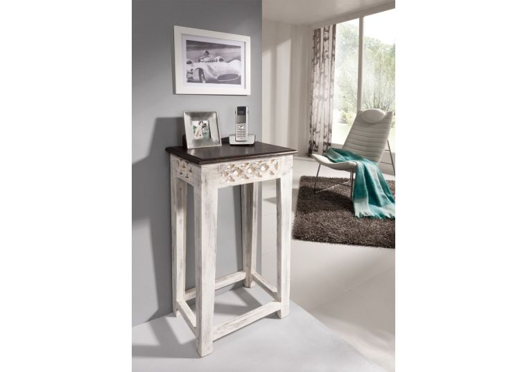 Telefontisch Mango / Akazie 40x30x70 weiß gewachst CASTLE-ANTIK #251