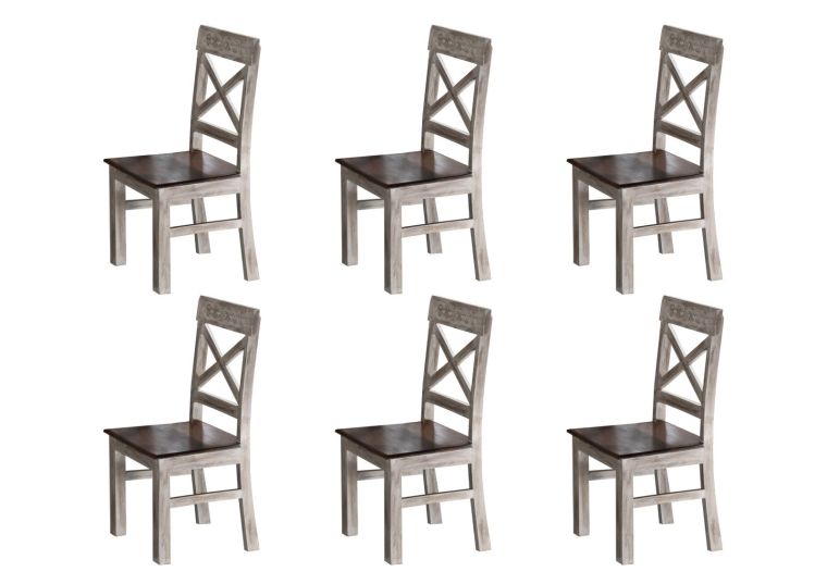 Stuhl Mango / Akazie 45x45x100 weiß gewachst CASTLE ANTIK #21 - 6er Set