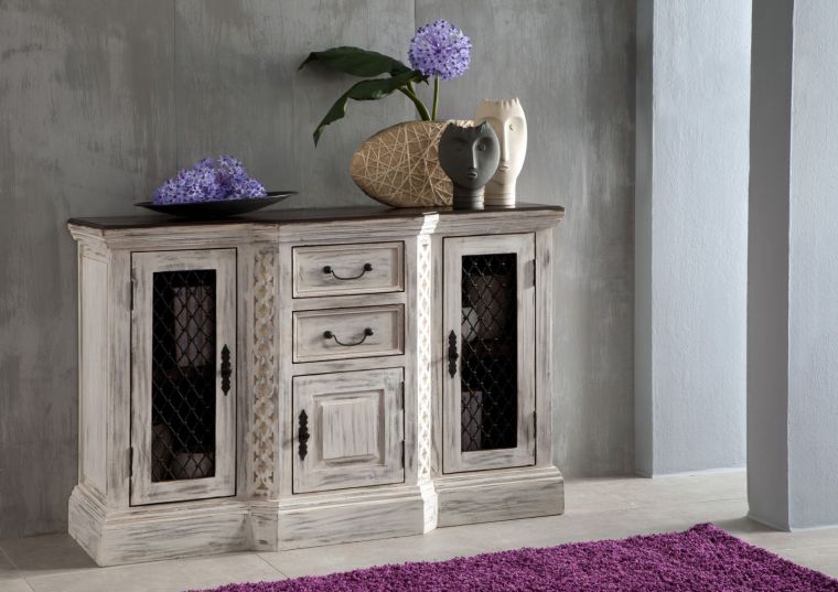 Sideboard Mango / Akazie 135x50x90 weiß gewachst CASTLE-ANTIK #215