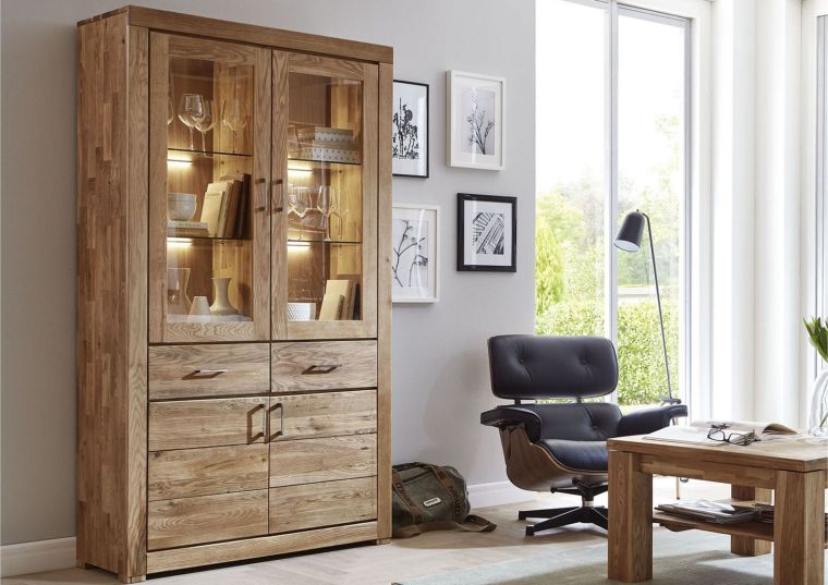 Vitrine Wildeiche 111x40x195 natur geölt BERLIN #07