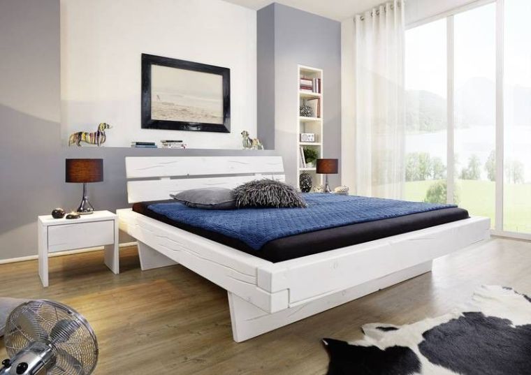 Balkenbett Fichte 160x200x90 weiß lackiert VANCOUVER #706
