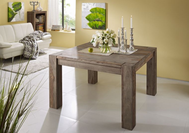 Esstisch Sheesham 120x120x76 grau geölt NATURE GREY #402