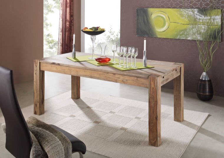 Esstisch mit Ansteckplatten Sheesham 160-200/240x90x76 grau geölt NATURE GREY #304