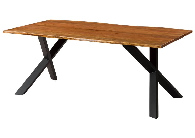 Baumtisch Akazie 200x100x75 natur lackiert / ausgestellte X-Beine anthrazit matt FREEFORM 3