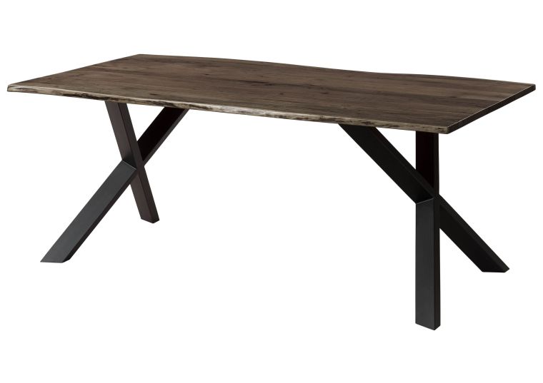 Baumtisch Akazie 160x90x75 grau lackiert / ausgestellte X-Beine anthrazit matt FREEFORM 3