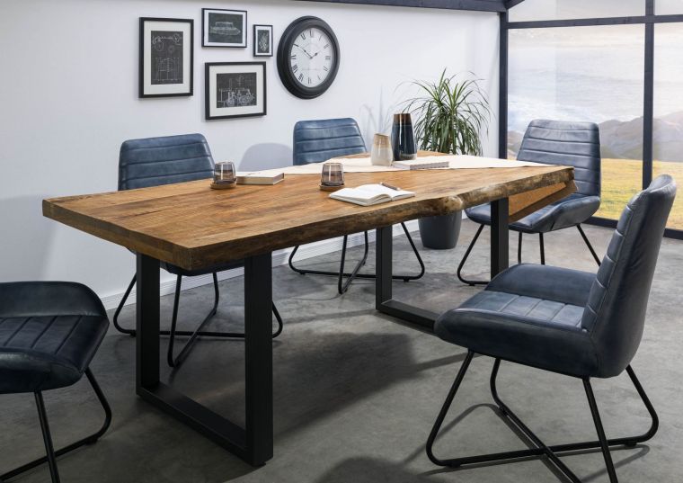 Baumtisch Mango 200x100x77 natur lackiert / U-Beine anthrazit matt FREEFORM 5