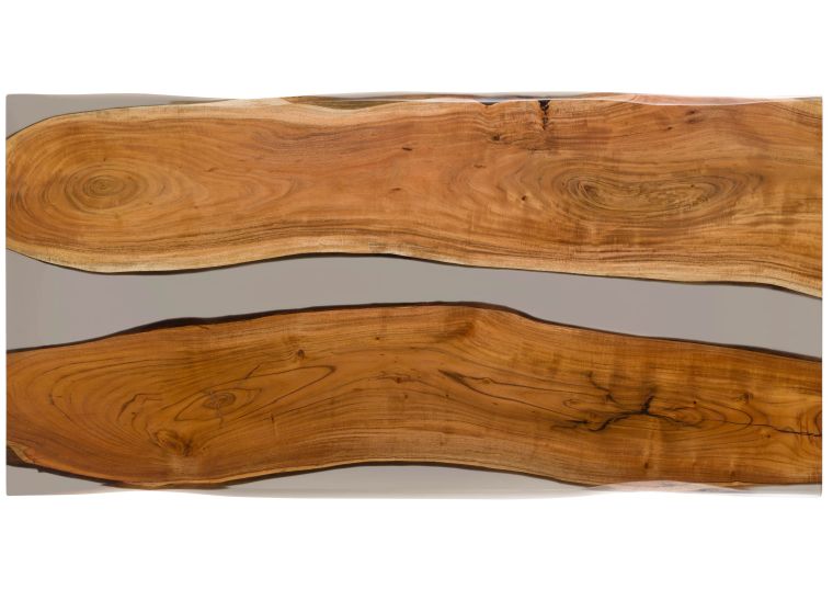 Esstisch Akazie mit Epoxidharz 200x100x76 natur lackiert / Epoxid grau Baumkanten-Optik EPOXY Unikat #4