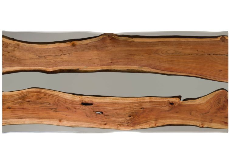 Esstisch Akazie mit Epoxidharz 220x100x76 natur lackiert / Epoxid grau Baumkanten-Optik EPOXY Unikat #5