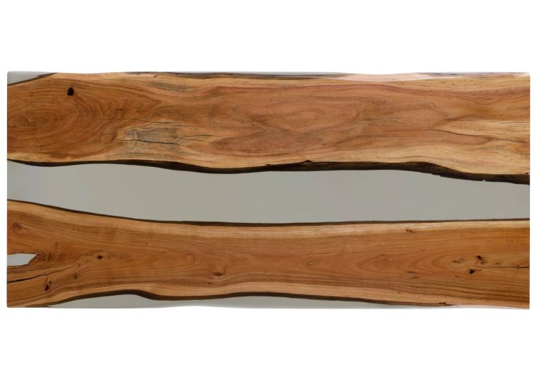 Esstisch Akazie mit Epoxidharz 220x100x76 natur lackiert / Epoxid grau Baumkanten-Optik EPOXY Unikat #7