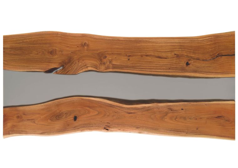Esstisch Akazie mit Epoxidharz 220x100x76 natur lackiert / Epoxid grau echte Baumkante EPOXY Unikat #5