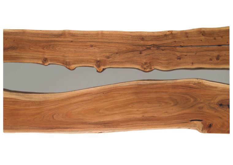 Esstisch Akazie mit Epoxidharz 220x100x76 natur lackiert / Epoxid grau echte Baumkante EPOXY Unikat #6