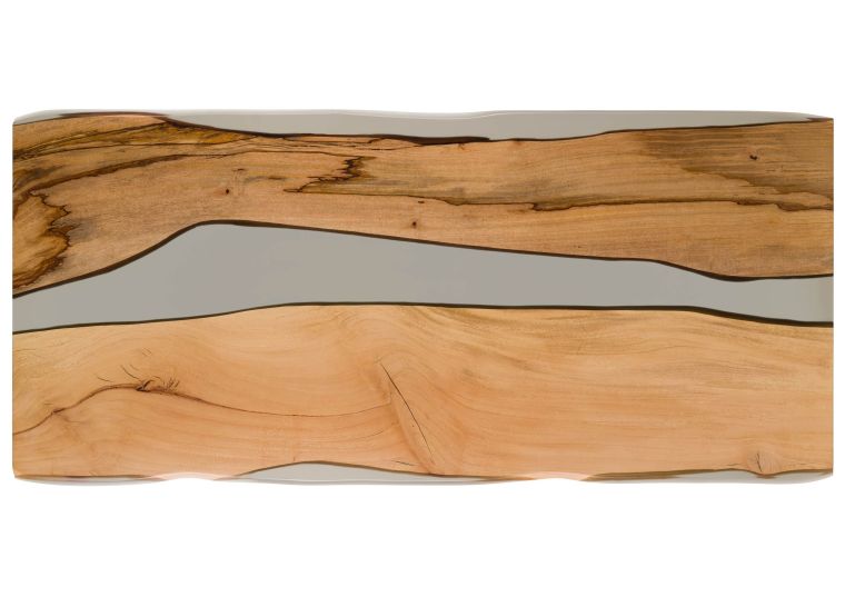 Esstisch Mango mit Epoxidharz 220x100x76 natur lackiert / Epoxid grau Baumkanten-Optik EPOXY Unikat #2