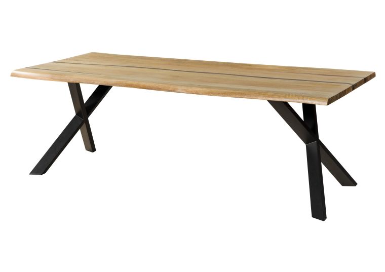 Baumtisch Mango 160x90x76 natur lackiert / Epoxid schwarz, ausgestellte X-Beine anthrazit matt EPOXY