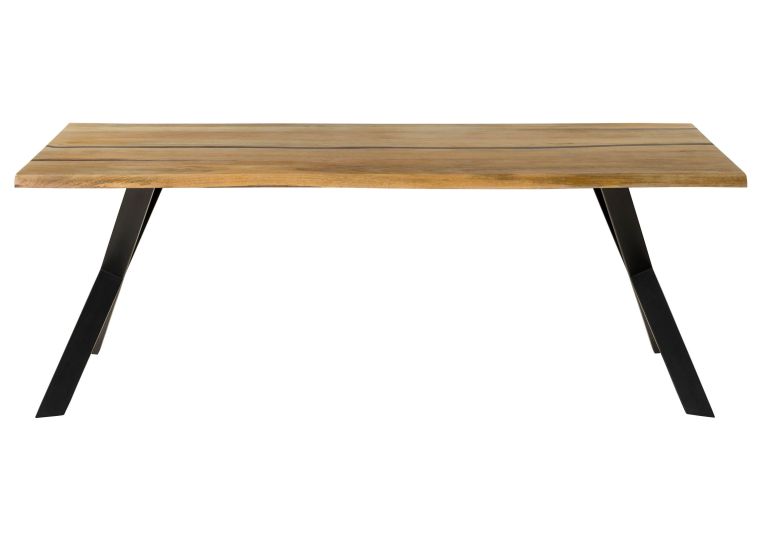 Baumtisch Mango 220x100x76 natur lackiert / Epoxid schwarz, ausgestellte X-Beine anthrazit matt EPOXY