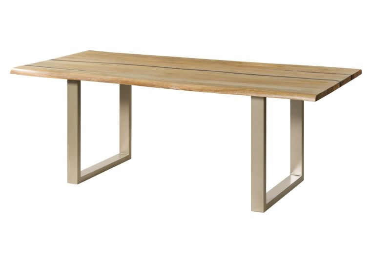 Baumtisch Mango 260x100x76 natur lackiert / Epoxid schwarz, U-Beine silber matt EPOXY