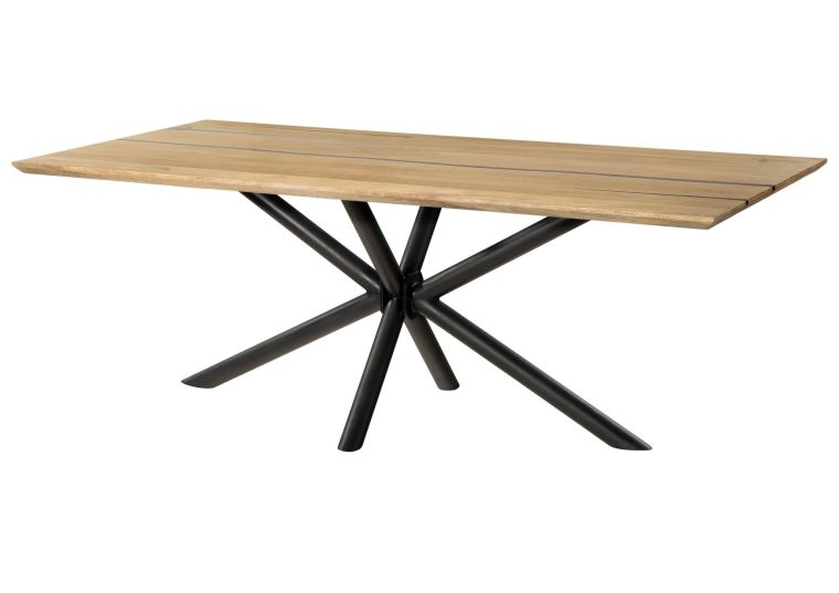 Esstisch Mango 180x90x74 natur lackiert / Epoxid schwarz, Kreuzgestell rund anthrazit matt EPOXY