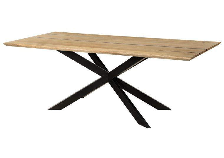 Esstisch Mango 200x100x76 natur lackiert / Epoxid schwarz, Kreuzgestell 2 anthrazit matt EPOXY