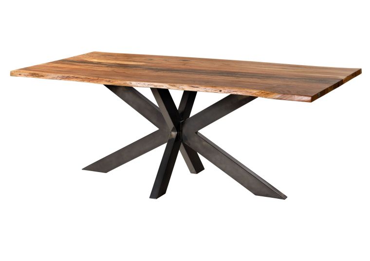 Baumtisch Akazie 220x100x74 natur lackiert / Epoxid schwarz, Kreuzgestell anthrazit glänzend EPOXY