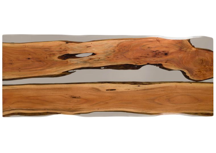 Esstisch Akazie mit Epoxidharz 260x100x76 natur lackiert / Epoxid grau Baumkanten-Optik EPOXY Unikat #7