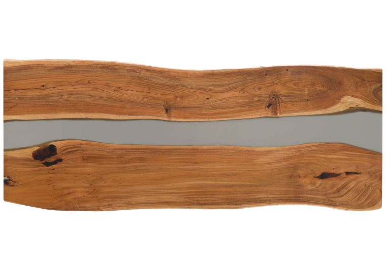 Esstisch Akazie mit Epoxidharz 260x100x76 natur lackiert / Epoxid grau echte Baumkante EPOXY Unikat #3