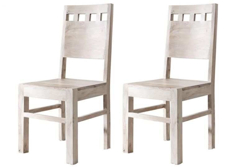 Stuhl Akazie 45x45x100 weiß getüncht NATURE WHITE #120, 2er Set