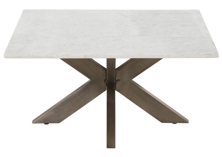 Couchtisch quadratisch 90x90x45 Marmor weiß / Kreuzgestell Eisen Antik Grau BARCELONA #306