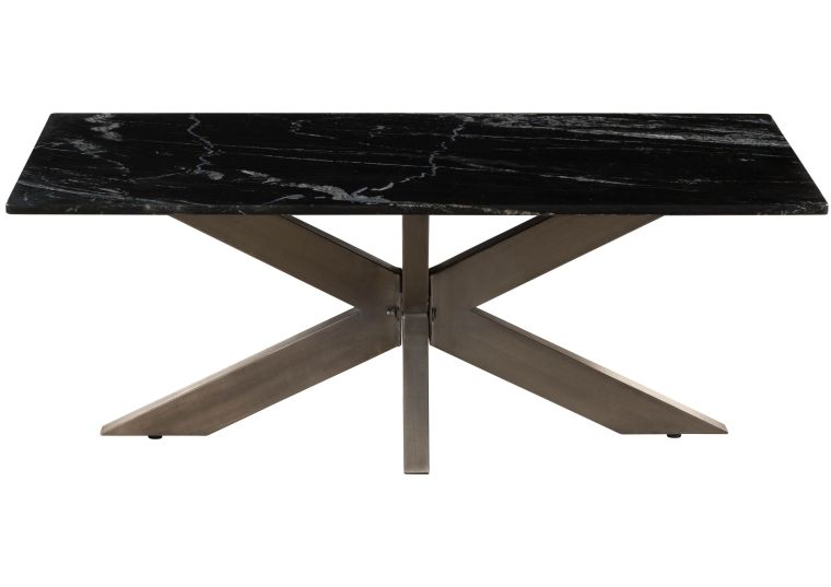 Couchtisch 120x60x45 Marmor schwarz / Kreuzgestell Eisen Antik Grau BARCELONA #404