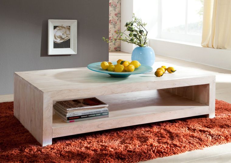 Couchtisch Akazie 135x70x36 white stone getüncht  NATURE WHITE #11