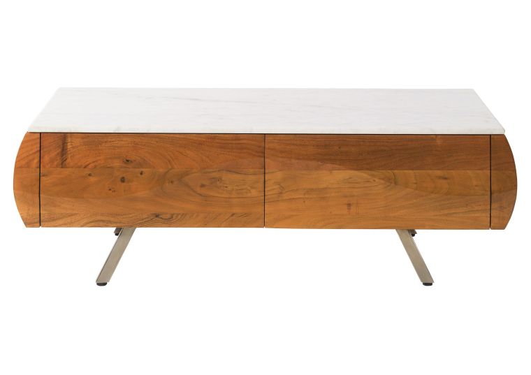 Couchtisch Akazie 124x60x40 natur lackiert / Marmor weiß MONTREAL #130