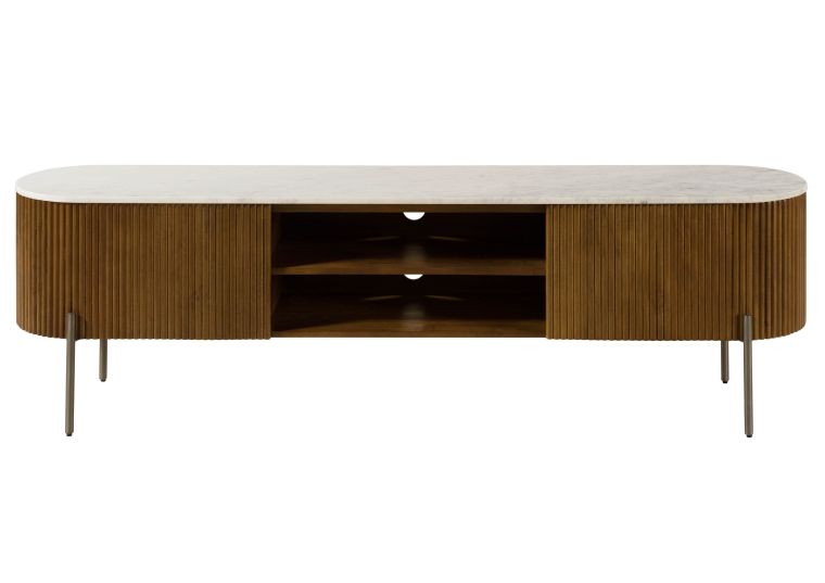 TV-Board Mango 220x36x51 braun lackiert / Marmor weiß BARCELONA #212