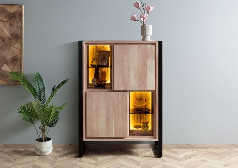 Highboard Akazie / Altholz 100x40x140 natur lackiert DENVER #101