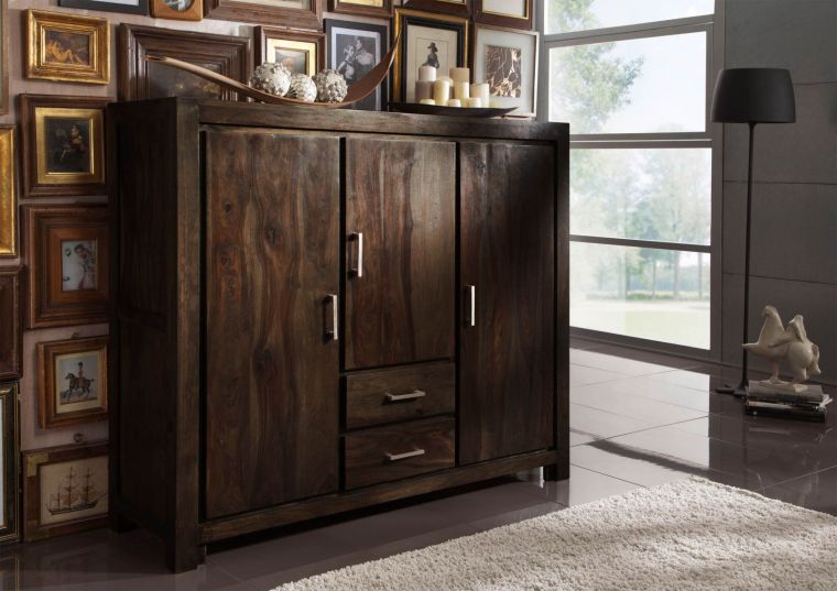 Highboard Sheesham 140x42x120 grau lackiert METRO POLIS #124