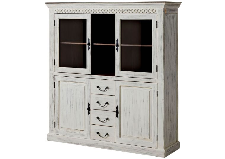 Highboard Mango / Akazie 150x45x160 weiß gewachst CASTLE-ANTIK #105