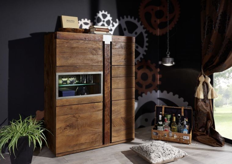 Highboard Mango 110x45x142 braun lackiert Amsterdam #05