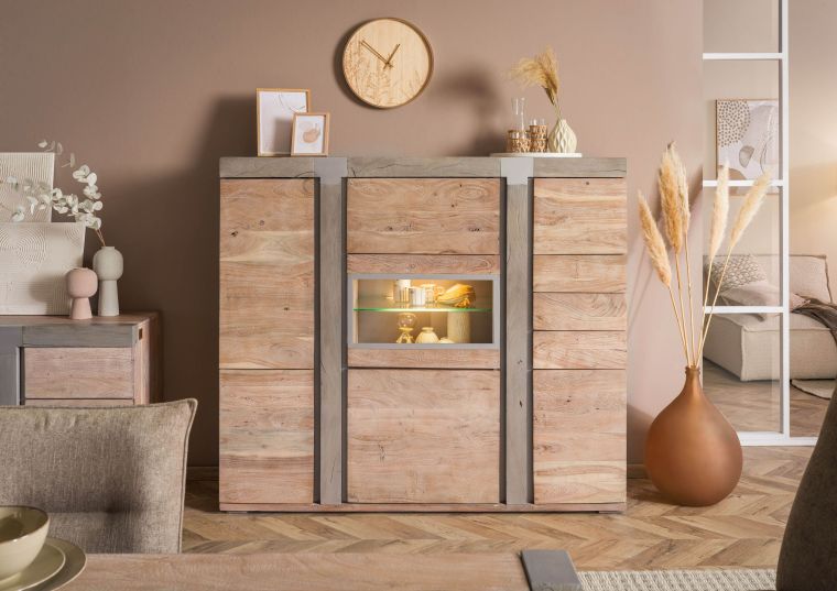 Highboard Akazie 160x45x142 beige lackiert Amsterdam #107