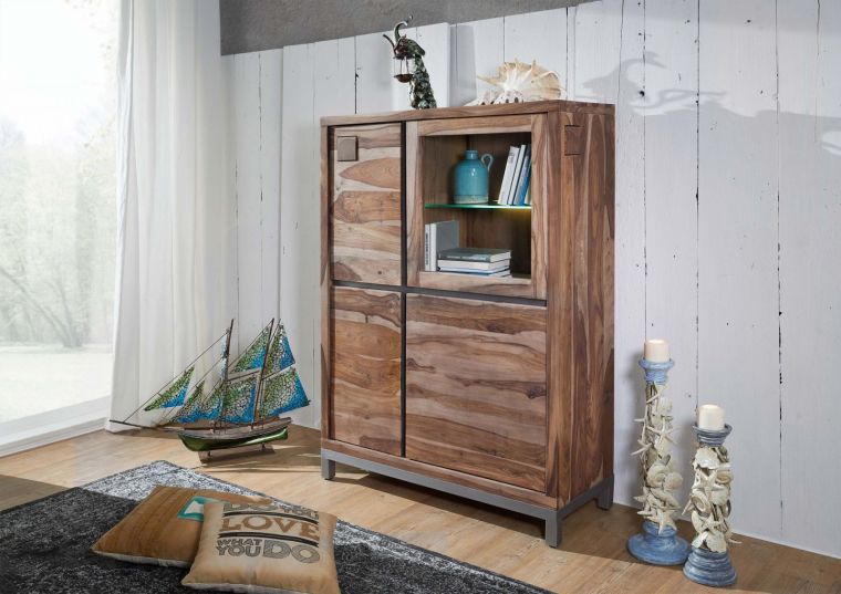 Highboard Sheesham / Akazie 103x40x148 braun gebeizt LE HAVRE #05