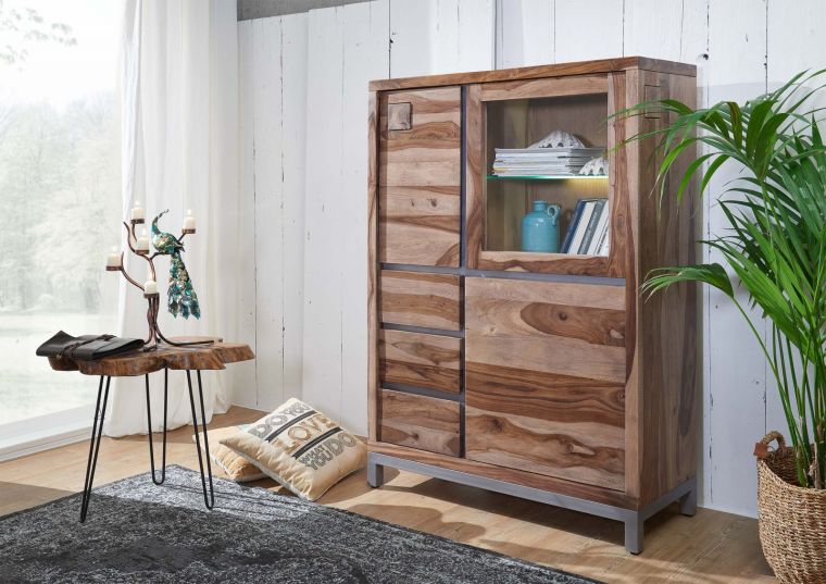 Highboard Sheesham / Akazie 103x40x148 braun gebeizt LE HAVRE #06