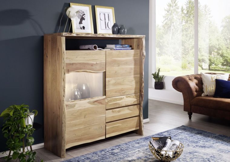 Highboard Akazie 131x45x147 natur lackiert  PURE ACACIA #703