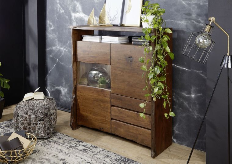 Highboard Akazie 131x45x147 braun lackiert PURE ACACIA #803