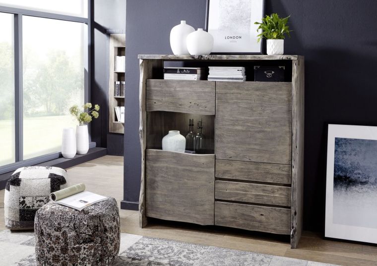 Highboard Akazie 131x45x147 grau lackiert  PURE ACACIA #903