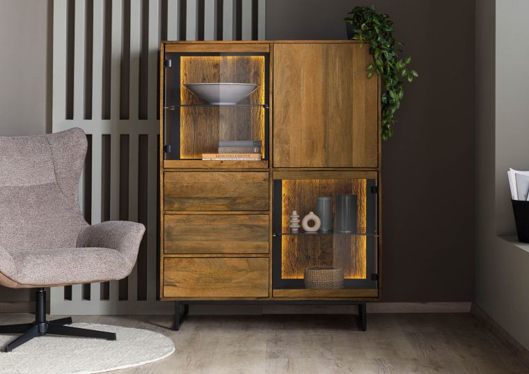 Highboard Mango / Altholz 111x47x145 schwarz / natur lackiert DAVIS #30