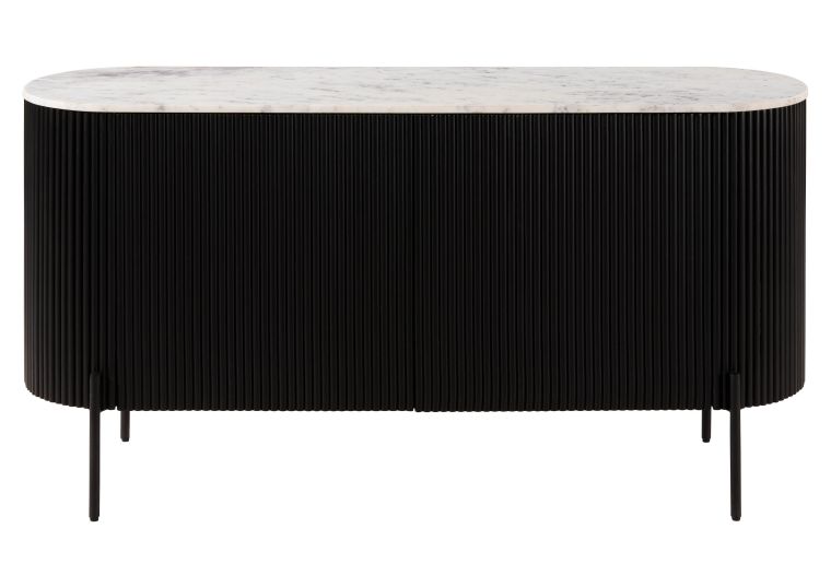 Sideboard Mango 145x40x76 schwarz lackiert / Marmor weiß BARCELONA #103