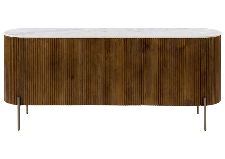 Sideboard Mango 180x40x76 braun lackiert / Marmor weiß BARCELONA #201