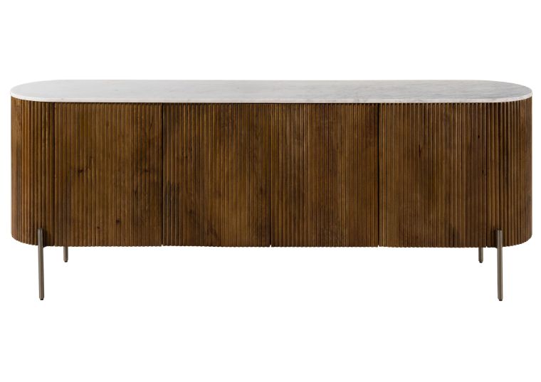 Sideboard Mango 200x40x76 braun lackiert / Marmor weiß BARCELONA #202