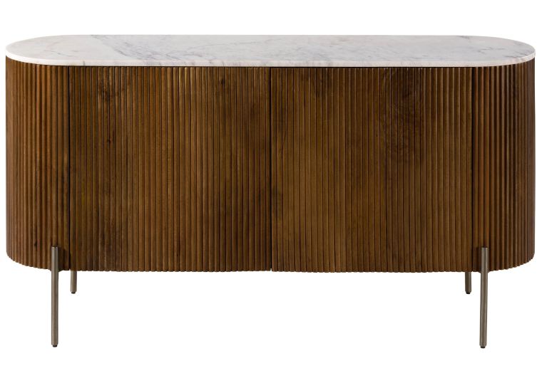 Sideboard Mango 145x40x76 braun lackiert / Marmor weiß BARCELONA #203