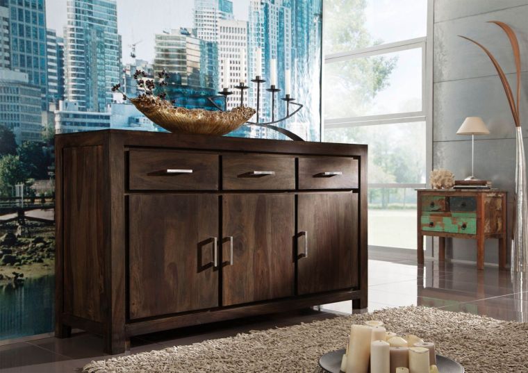 Sideboard Sheesham 150x45x85 grau lackiert METRO POLIS #113