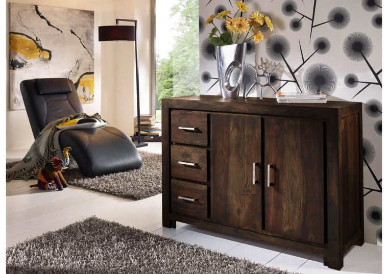 Sideboard Sheesham 118x45x85 grau lackiert METRO POLIS #122