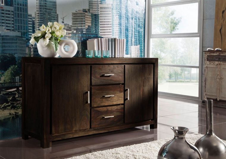 Sideboard Sheesham 145x45x85 grau lackiert METRO POLIS #131
