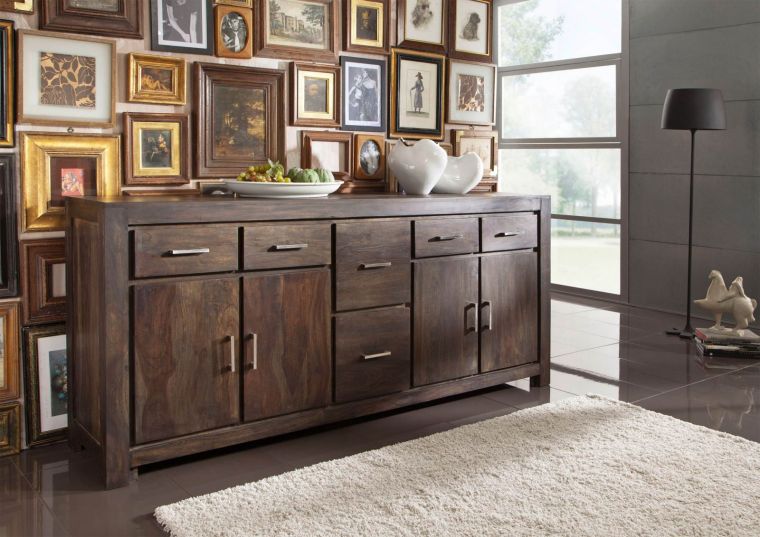 Sideboard Sheesham 200x45x90 grau lackiert METRO POLIS #134