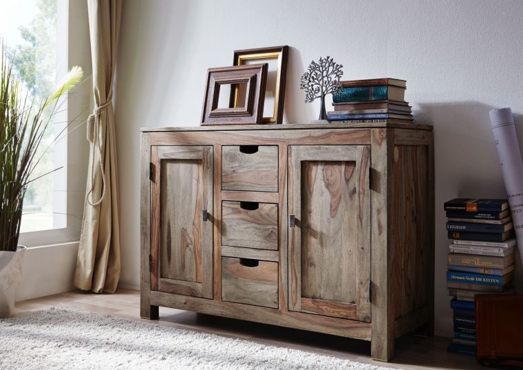 Sideboard Sheesham 120x45x85  grau geölt NATURE GREY #83